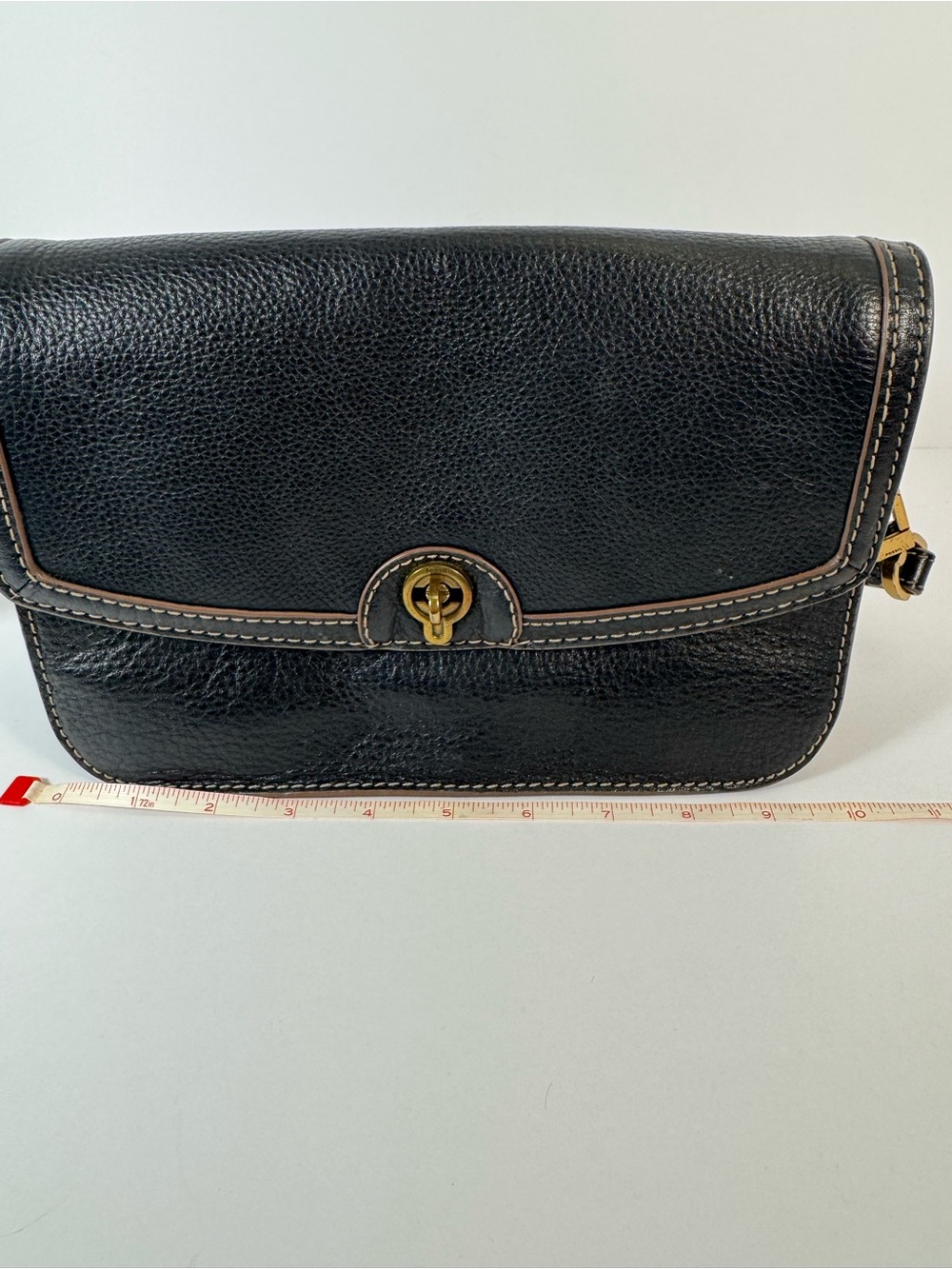 Fossil Black Leather Crossbody with Brown Trim
